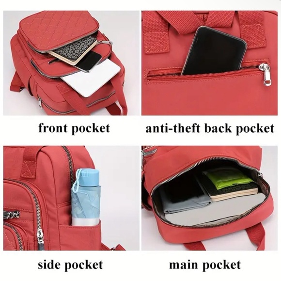 Rhombus Quilted Backpack Women Top-Handle Purse Nylon Casual Travel School Bag - Picture 4 of 5